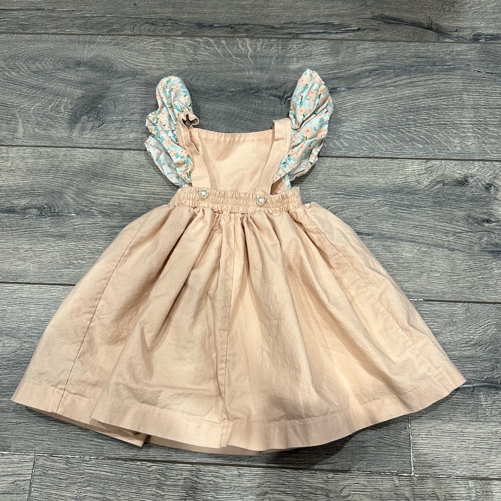 • Cuteheads Handmade in Texas • Girls Flutter Sleeve Dress Peach with Floral
